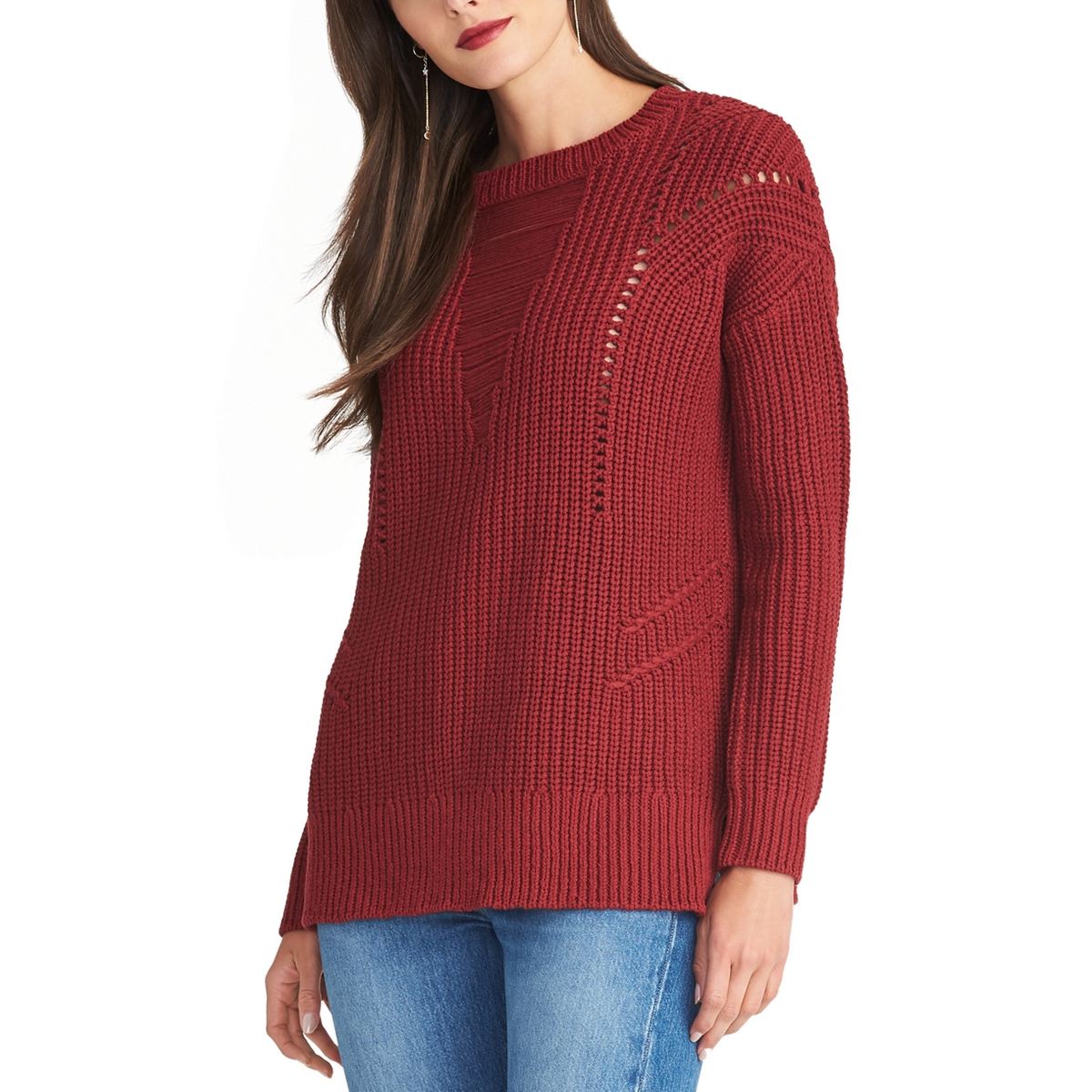 RACHEL ROY NEW Women's Textured Mixed Knit Crewneck Sweater Top TEDO - Picture 3 of 10
