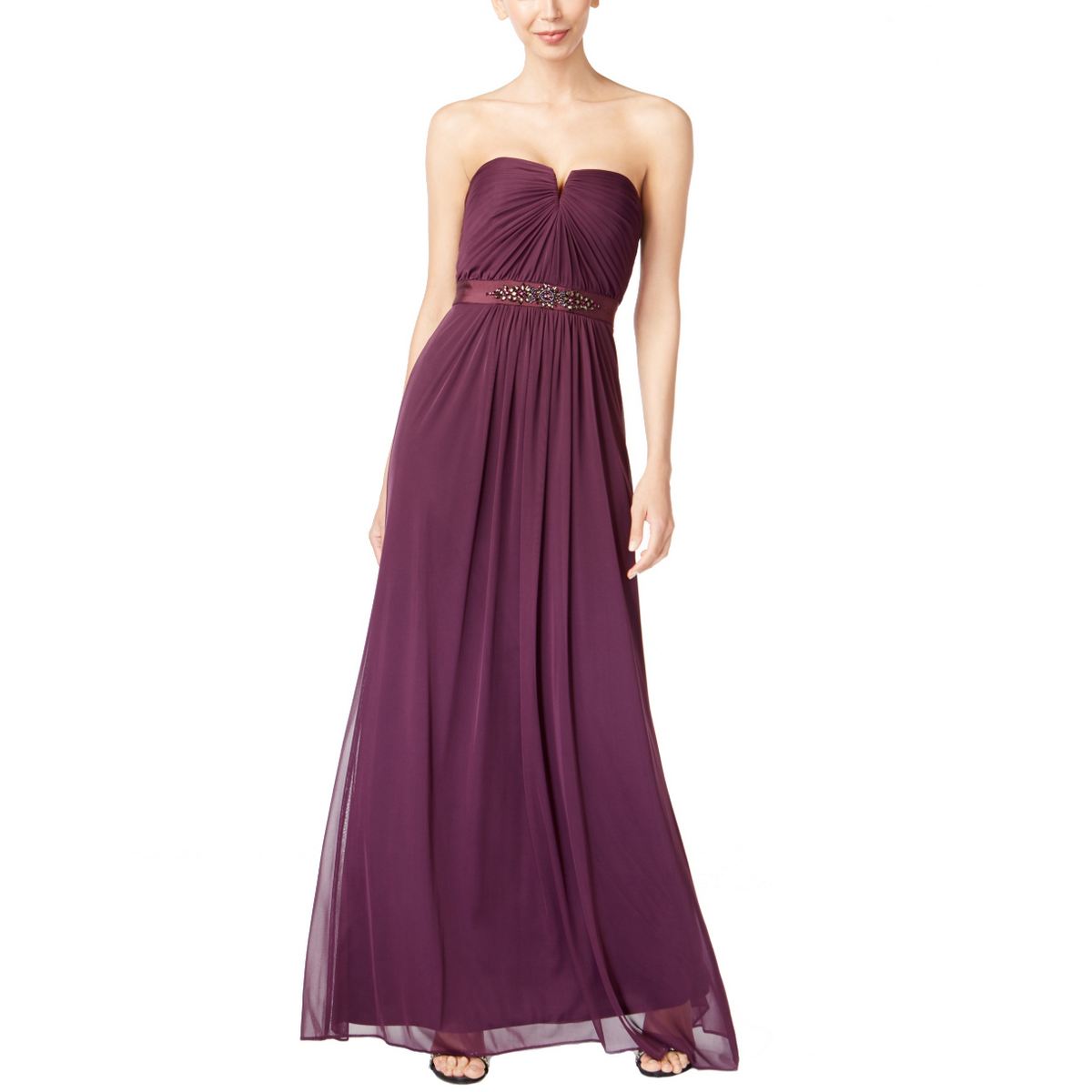 ADRIANNA PAPELL Women s Currant Strapless Ruched Beaded waist Gown