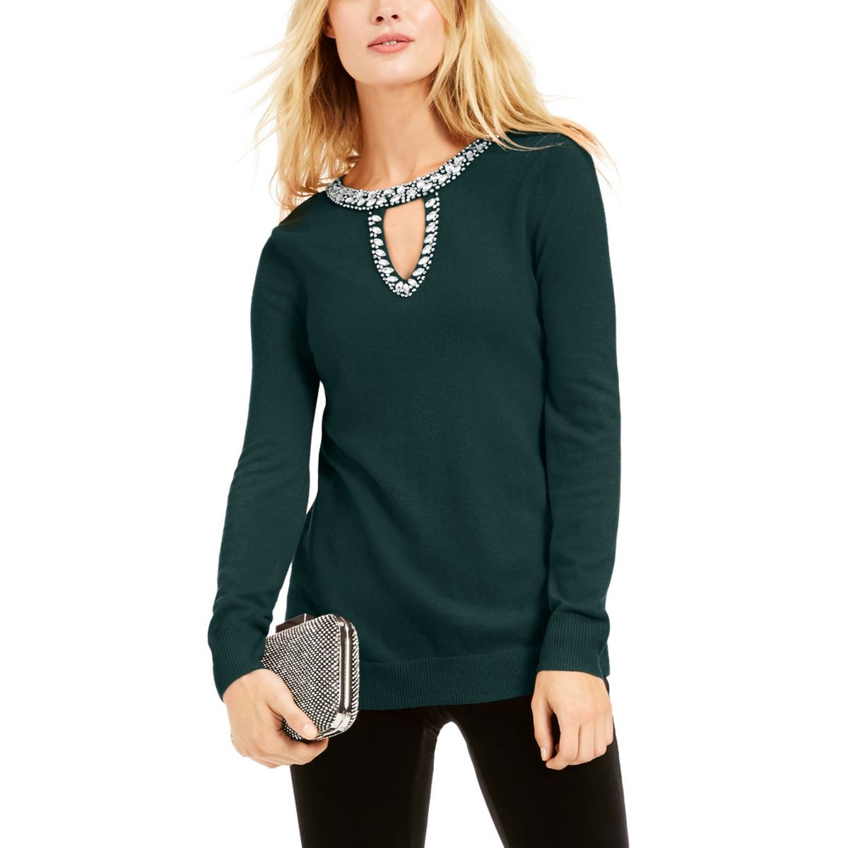 INC Women's Beaded Keyhole Wool Silk Cashmere Blend Crewneck Sweater TEDO - Picture 13 of 16