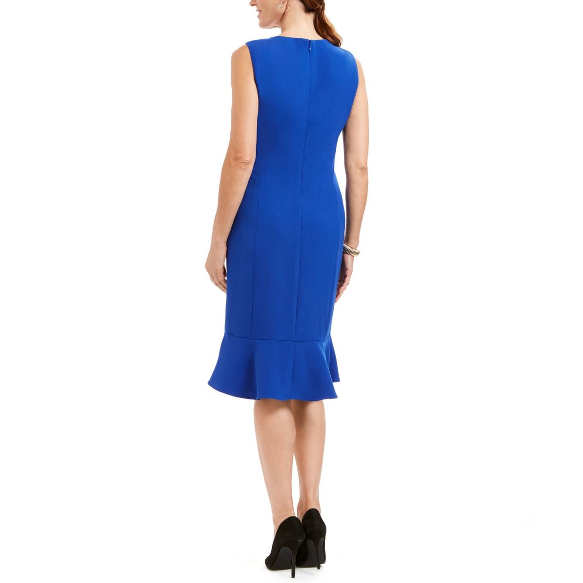 KASPER NEW Women's Flounce Scalloped-hem Sheath Dress TEDO - Picture 4 of 6
