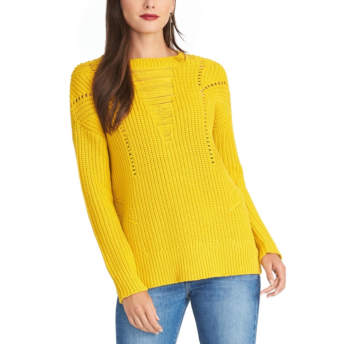 RACHEL ROY NEW Women's Textured Mixed Knit Crewneck Sweater Top TEDO - Picture 7 of 10