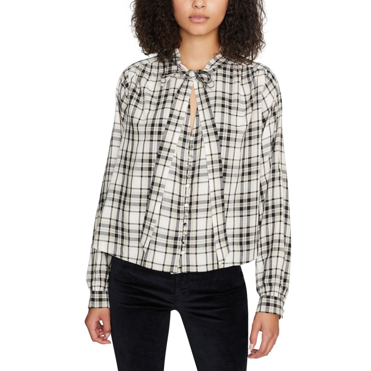 SANCTUARY NEW Women's Printed Kiera Tie Neck Button Down Shirt Top TEDO - Picture 1 of 2