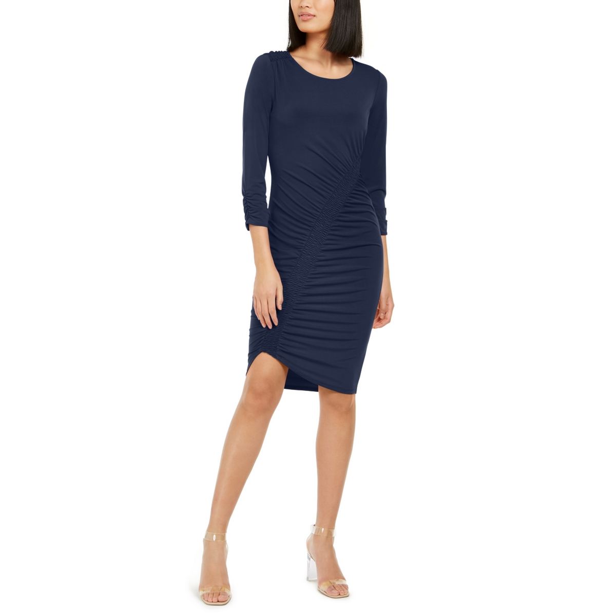 INC NEW Women's Solid Smocked Asymmetrical Sheath Dress TEDO - Picture 9 of 10