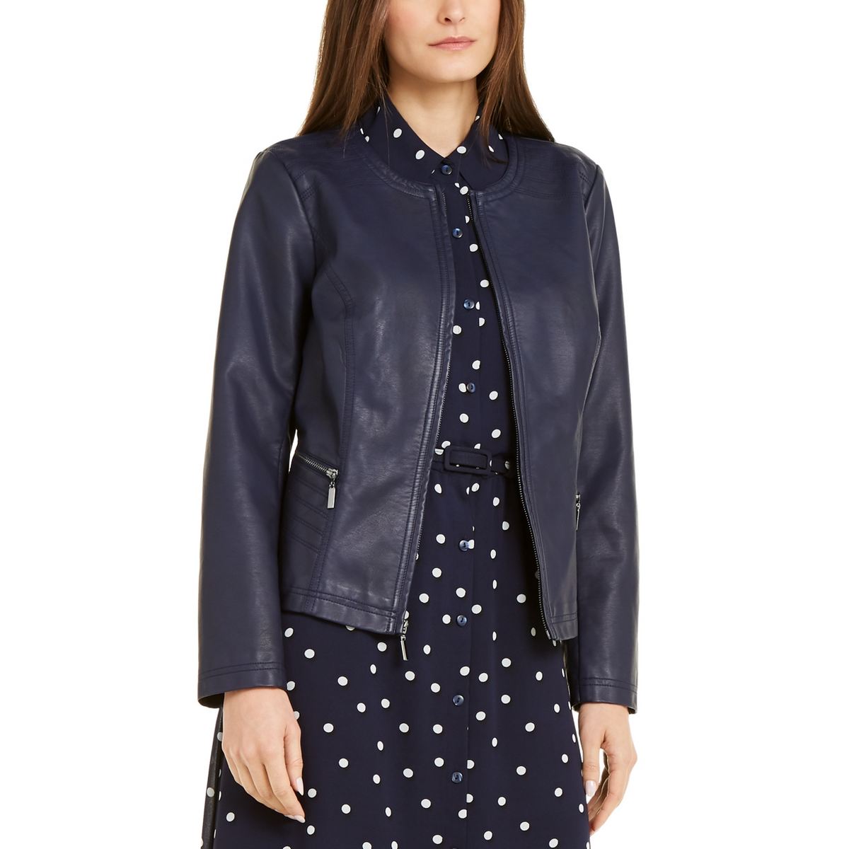 navy blue faux leather jacket