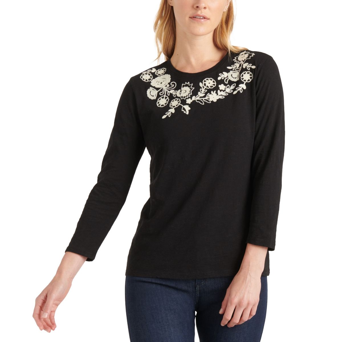 Lucky brand black hotsell embroidered top